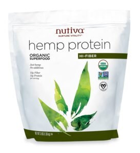 Nutiva USDA Organic Cold-Pressed Raw Hemp Seed Plant Protein with Hi-Fiber and Essential Amino Acids Powder,